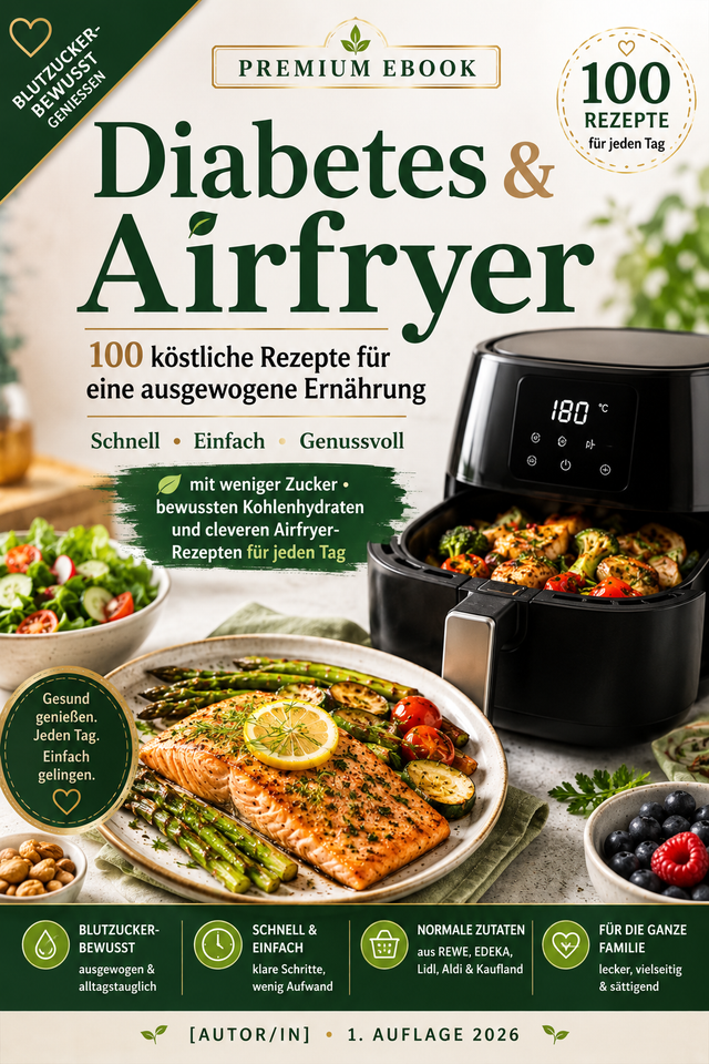 Diabetes & Airfryer – 100 zuckerarme & kohlenhydratbewusste Rezepte (E-Book)